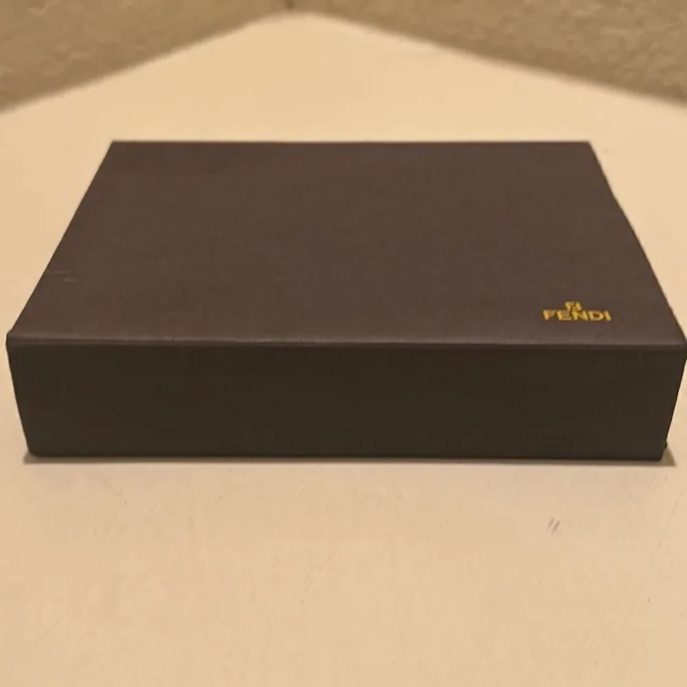 Fendi 6x4.5 Flap Top Lid Gift Box Black Gold Logo Luxury Display Storage